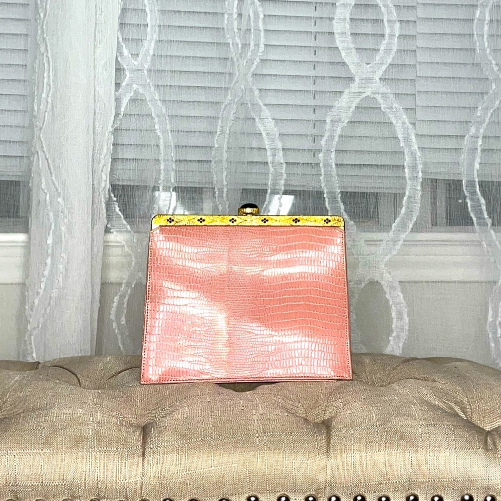 Gorgeous Vintage Leather Pink & Gold Clutch